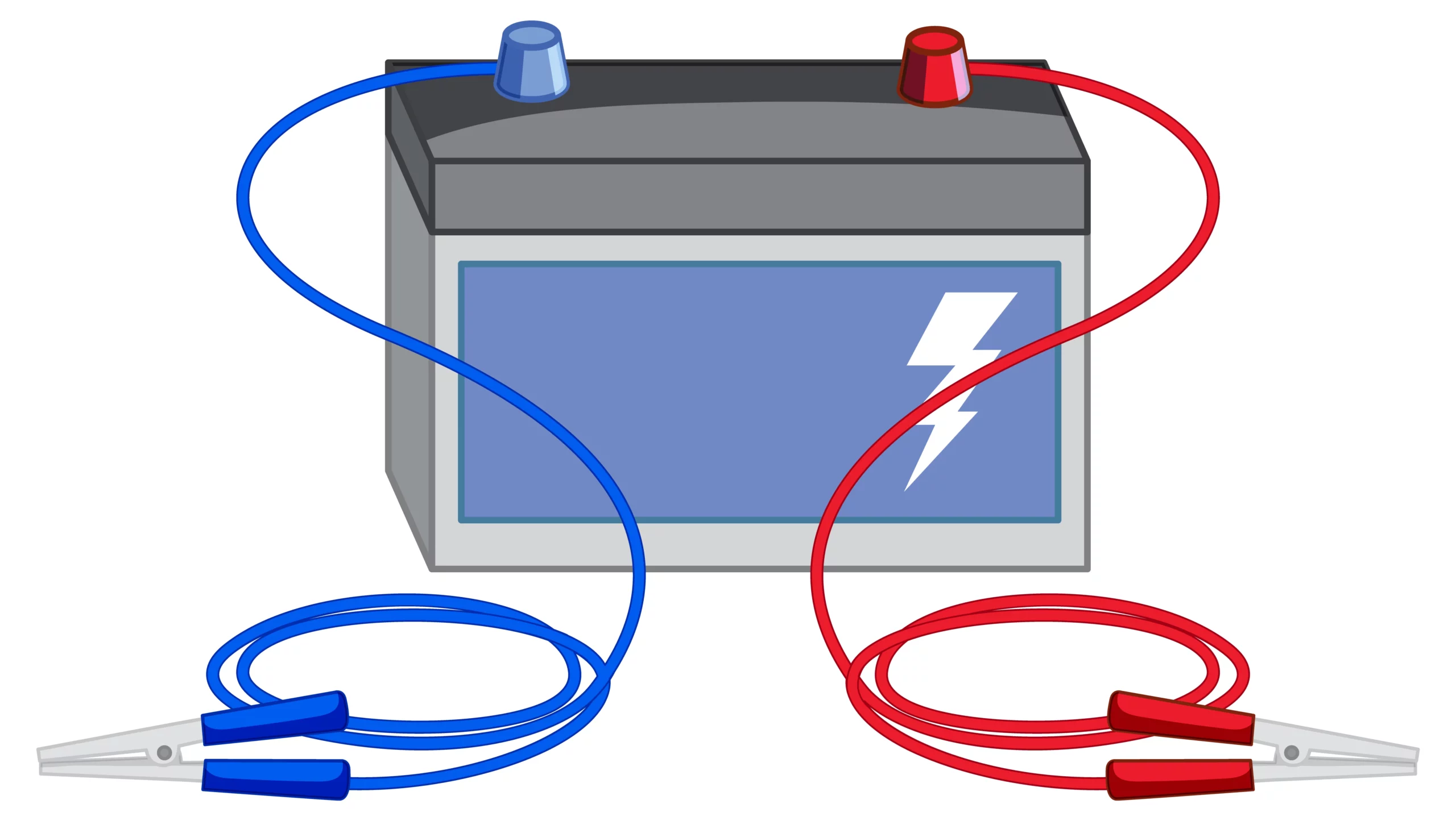 batterie avec un câble rouge et un cable bleu